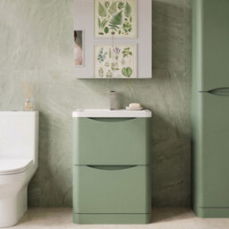 Balterley Dunwood Contemporary 2 Drawer Floor Standing Vanity Unit With Basin, Satin Green, 600mm - thumbnail 2