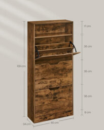 Songmics Shoe Organizer, Shoe Furniture Cabinet With 3 Flaps, Shoe Rack, Adjustable Divider, Vintage Brown - thumbnail 2
