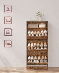 Songmics Shoe Organizer, Shoe Furniture Cabinet With 3 Flaps, Shoe Rack, Adjustable Divider, Vintage Brown - thumbnail 4