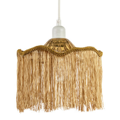Happy Homewares Striking Gold Fringed Orange Glass Pendant Shade With Long Tassels - image 1