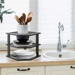 Black 3-Tier Bamboo Corner Shelf Kitchen Storage Rack - thumbnail 5