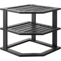 Black 3-Tier Bamboo Corner Shelf Kitchen Storage Rack - thumbnail 4
