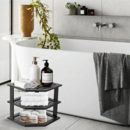 Black 3-Tier Bamboo Corner Shelf Kitchen Storage Rack - thumbnail 3