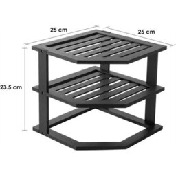 Black 3-Tier Bamboo Corner Shelf Kitchen Storage Rack - thumbnail 2