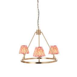 Loops Elegant Aged Brass And Coral Pink Fabric Ceiling Pendant Light For Stylish Home Decor