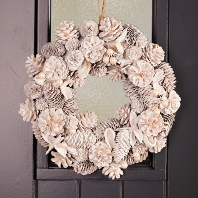 White Pinecone Festive Decor Autumn-Winter Front Door Wreath Christmas Wreath 30Cm - image 1