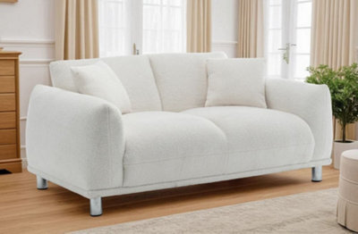 Teddy Boucle Fabric White 2 Seater Sofa - image 1