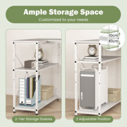 Costway L-Shaped Desk With Power Outlet Home Office Computer Desk With Reversible Shelves-White - thumbnail 5
