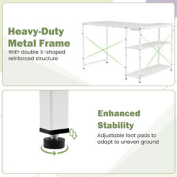 Costway L-Shaped Desk With Power Outlet Home Office Computer Desk With Reversible Shelves-White - thumbnail 8