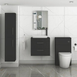 Royal Bathrooms Turin 500mm Wall Mounted Bathroom Vanity Unit With Sink 2 Drawer Matt Black & Qubix Countertop Basin - thumbnail 3