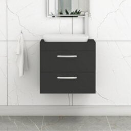 Royal Bathrooms Turin 500mm Wall Mounted Bathroom Vanity Unit With Sink 2 Drawer Matt Black & Qubix Countertop Basin - thumbnail 1
