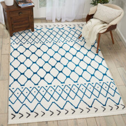 White Blue Shaggy Modern Moroccan Geometric Rug Easy To Clean Living Room Bedroom And Dining Room-66 X 229Cm (Runner) - thumbnail 3