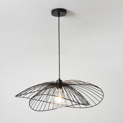 Harper Living Contemporary Medium Black Pendant Ceiling Light. Twin Shades Made With Curved Metal Threads, 65Cm Diameter.  Adjustable Height - image 1