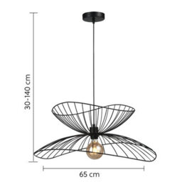 Harper Living Contemporary Medium Black Pendant Ceiling Light. Twin Shades Made With Curved Metal Threads, 65Cm Diameter.  Adjustable Height - thumbnail 4