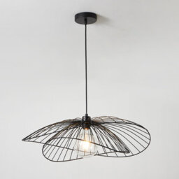 Harper Living Contemporary Medium Black Pendant Ceiling Light. Twin Shades Made With Curved Metal Threads, 65Cm Diameter.  Adjustable Height - thumbnail 1