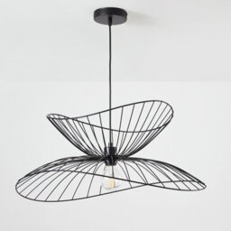 Harper Living Contemporary Medium Black Pendant Ceiling Light. Twin Shades Made With Curved Metal Threads, 65Cm Diameter.  Adjustable Height - thumbnail 3