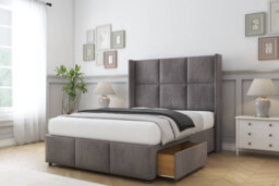 "Sloomy Beaumont Slate Naples Divan Bed With Mattress 2 Drawers Foot-End With 54"" Wingback & 12"" Footboard 4'6 Double" - thumbnail 3