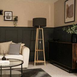Valuelights Hiru Natural 3 Tier Shelf Floor Lamp With Charcoal Boucle Shade And Bulb - thumbnail 5