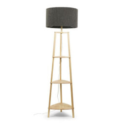 Valuelights Hiru Natural 3 Tier Shelf Floor Lamp With Charcoal Boucle Shade And Bulb - thumbnail 3