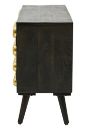 Premier Housewares Interiors By Premier Mango Wood Media Unit, Mid-Century Modern Tv Stand With Gold Accents, Black Frame With Storage Shelves - thumbnail 4