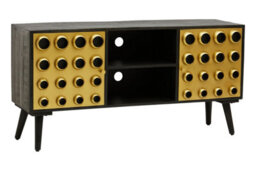 Premier Housewares Interiors By Premier Mango Wood Media Unit, Mid-Century Modern Tv Stand With Gold Accents, Black Frame With Storage Shelves - thumbnail 3