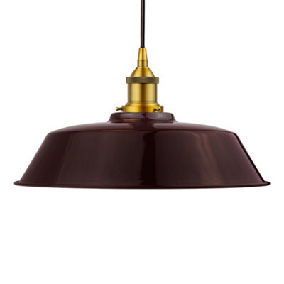 Burgundy Red Chancery Painted Dome Pendant Light With Antique Gold Lamp Holder And Black Round Cable - Se Home - image 1