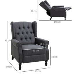 Homcom Manual Reclining, Vintage Armchair Recliner With Footrest Dark Grey - thumbnail 3