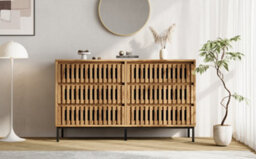 Sideboard Storage Cabinet With Openwork Design, 6 Drawers And 5 Support Legs, Wood Colour - thumbnail 5