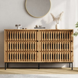 Sideboard Storage Cabinet With Openwork Design, 6 Drawers And 5 Support Legs, Wood Colour - thumbnail 1