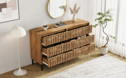 Sideboard Storage Cabinet With Openwork Design, 6 Drawers And 5 Support Legs, Wood Colour - thumbnail 2