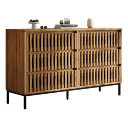 Sideboard Storage Cabinet With Openwork Design, 6 Drawers And 5 Support Legs, Wood Colour - thumbnail 4