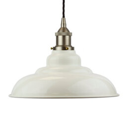 Clay White St Edmund's Painted Dome Pendant Light With Brushed Chrome Lamp Holder And Black Twisted Cable - Se Home - thumbnail 1
