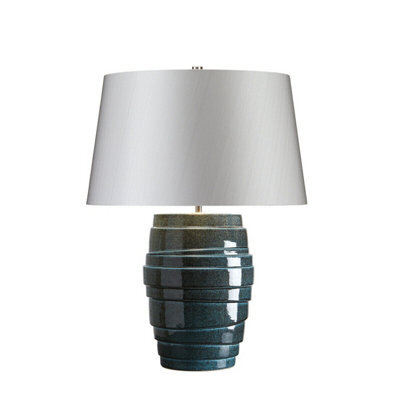 Elegant Blue Glazed Table Lamp With Silver Sheer Fabric Shade - image 1
