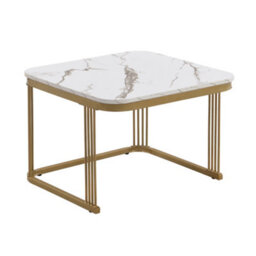 Btm Nestable Coffee Table: High Gloss Marble Exterior, Gold Accents, Side Table With Drawer. Set Of Two - thumbnail 9