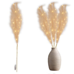 Shatchi 100Cm Prelit Champagne Pampas Grass Warm White Leds Battery-Operated Christmas Artificial Flowers Decorations - thumbnail 1