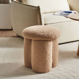 Beliani Beige Bouclé Pouffe Round Footstool 40 X 40 X 45 Cm - thumbnail 2