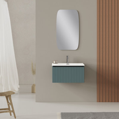 Banyetti Linea Ocean Blue Ribbed Wall Hung Vanity Unit 600mm X 390mm - image 1