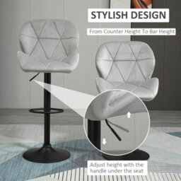 Homcom Velvet Bar Stools Set Of 2 Back Padded Swivel Chairs For Breakfast - thumbnail 4
