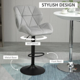 Homcom Velvet Bar Stools Set Of 2 Back Padded Swivel Chairs For Breakfast - thumbnail 5