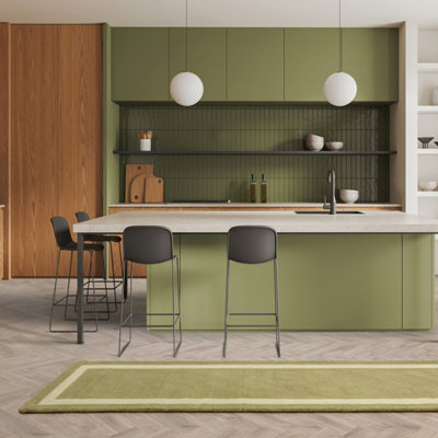 Green Plain Handmade Bordered 7mm Pile Stain-Resistant Rug For Bedroom, & Dining Room, Plain Wool Rug-160Cm X 230Cm - image 1