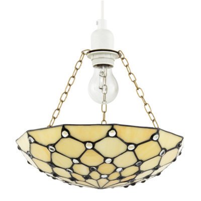 Happy Homewares Amber Toned And Clear Beaded Tiffany Glass Easy Fit Bowl Pendant Shade - image 1