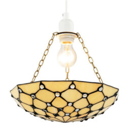 Happy Homewares Amber Toned And Clear Beaded Tiffany Glass Easy Fit Bowl Pendant Shade - thumbnail 2
