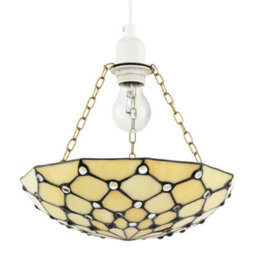 Happy Homewares Amber Toned And Clear Beaded Tiffany Glass Easy Fit Bowl Pendant Shade - thumbnail 1