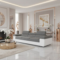 Torezio 3 Seater Sofa Bed With Adjustable Headrests And Dolphin Mechanism White And Grey - thumbnail 2