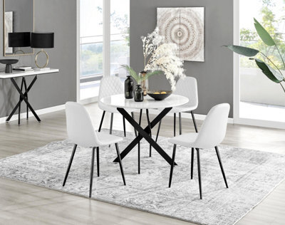 Furniturebox Uk Novara White Gloss Black Leg Round Dining Table & 4 White Corona Black Leg Chairs - image 1