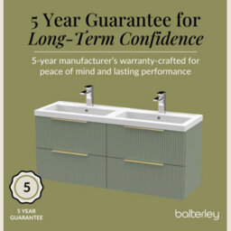 Balterley Fluted Front Wall Hung 4-Drawer Bathroom Vanity Unit With Double Basin, 1200mm, Satin Green, Brushed Brass Handles - thumbnail 6