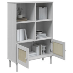 Berkfield Bookcase Senja Rattan Look White 90X35X130 Cm Solid Wood Pine - thumbnail 4