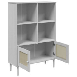 Berkfield Bookcase Senja Rattan Look White 90X35X130 Cm Solid Wood Pine - thumbnail 6
