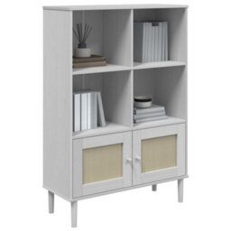 Berkfield Bookcase Senja Rattan Look White 90X35X130 Cm Solid Wood Pine - thumbnail 3