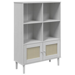 Berkfield Bookcase Senja Rattan Look White 90X35X130 Cm Solid Wood Pine - thumbnail 2